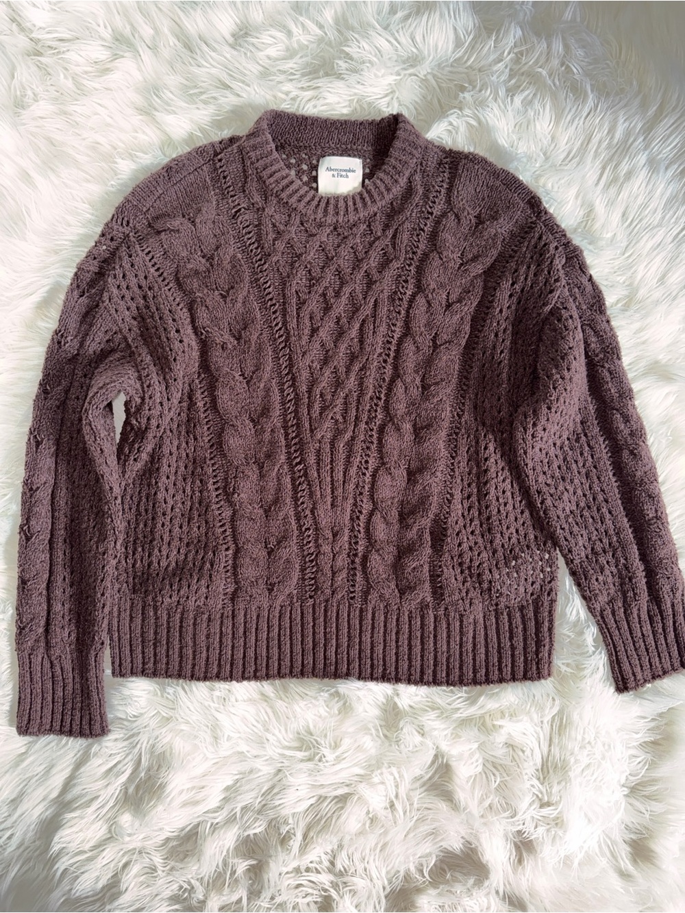 Abercrombie & Fitch Chocolate Cable Knit Crewneck Sweater - Picture 7 of 13